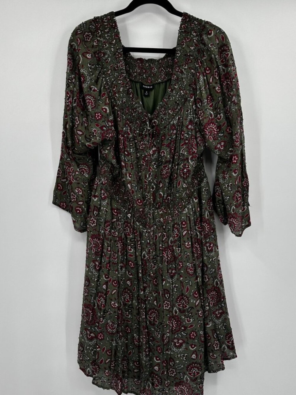 Torrid Olive Green Floral Smocked Waist Midi Dress - Picture 1 of 2